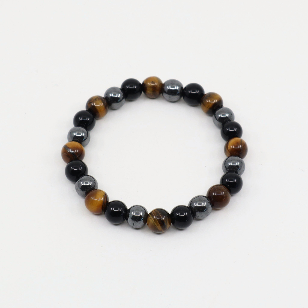 Pulseira Olho Tigre Hematita e Ônix