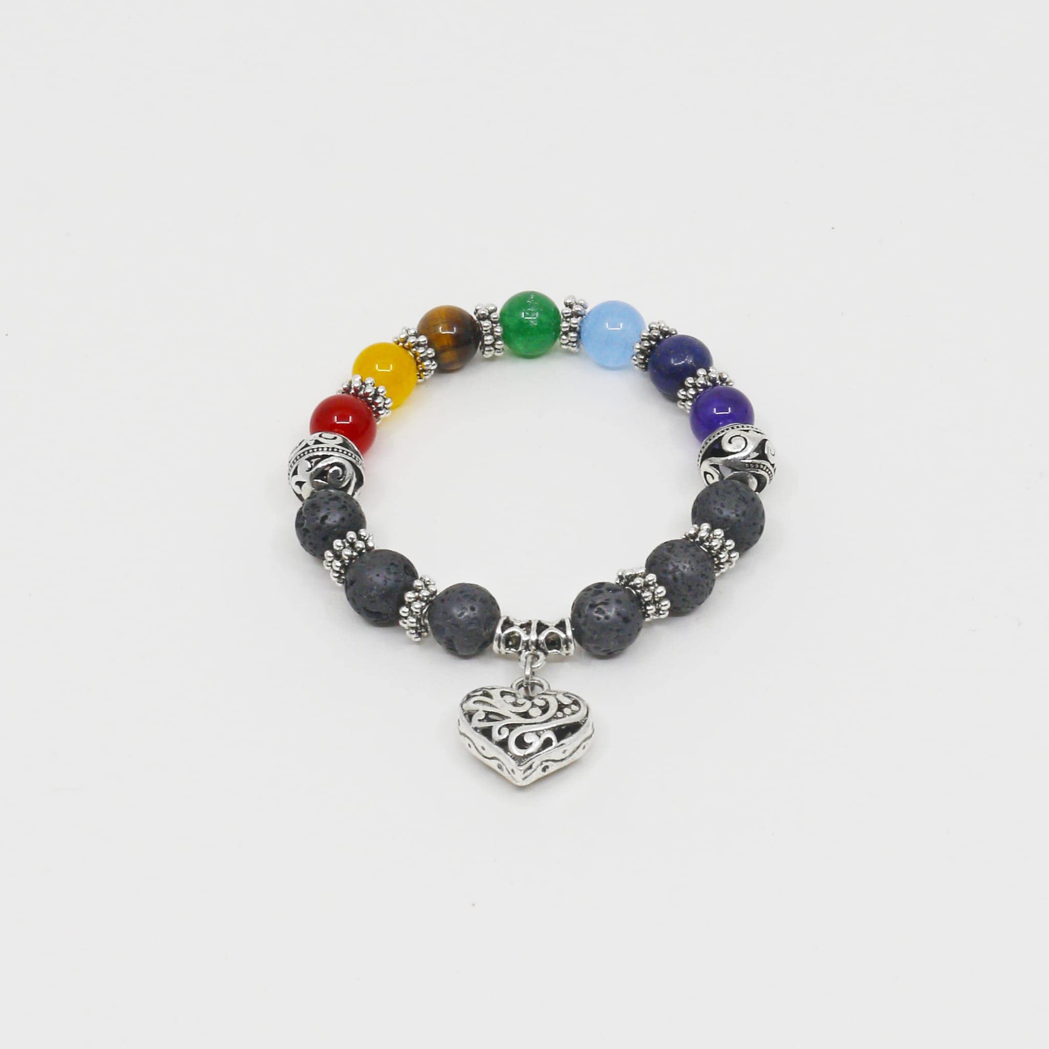 Pulseira com Pedras dos 7 Chakras com Coração Pulseiras com Pedras Comprar na Loja WeMystic